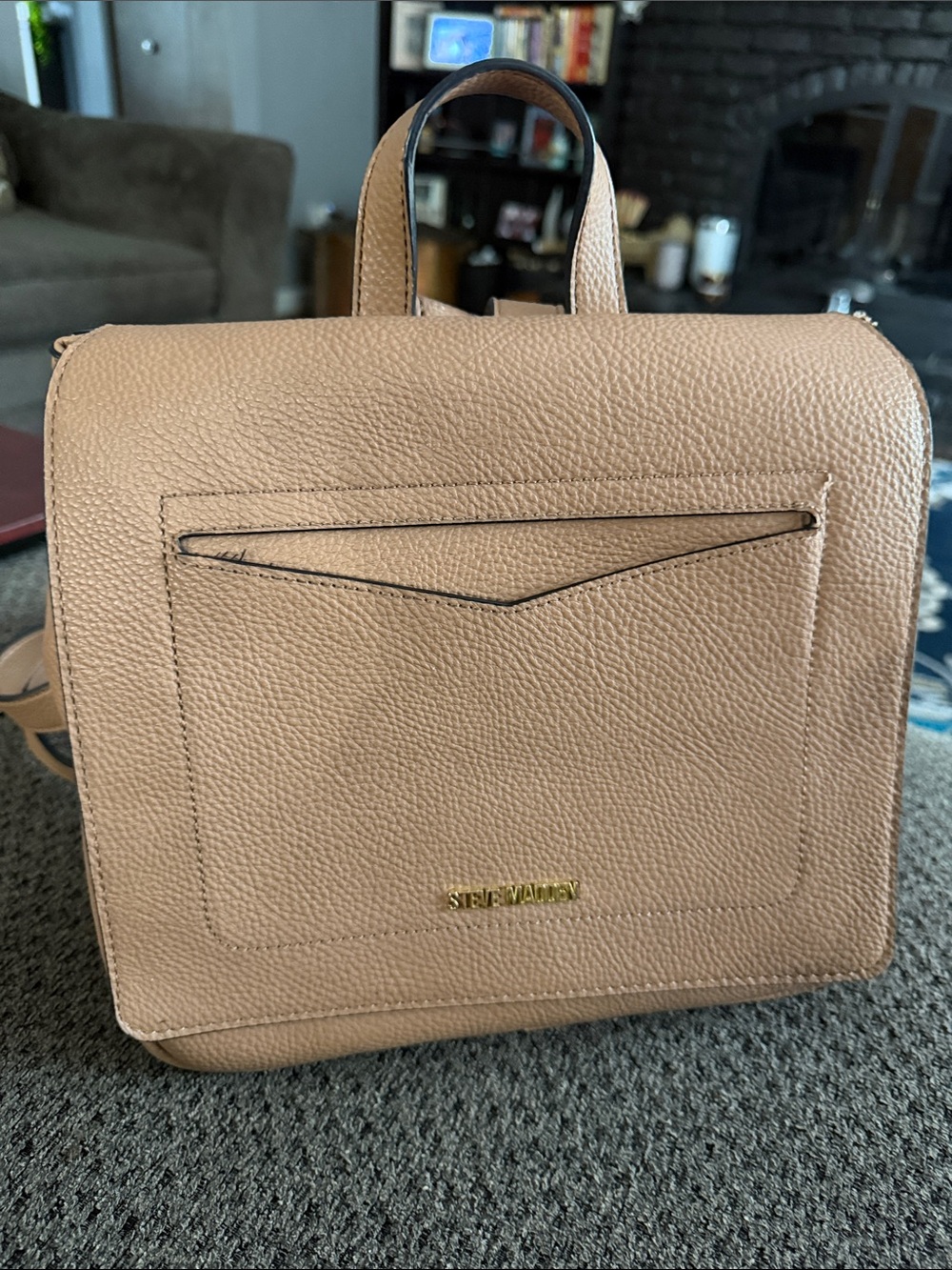 Steve Madden Beige Pebbled Leather Mini Backpack